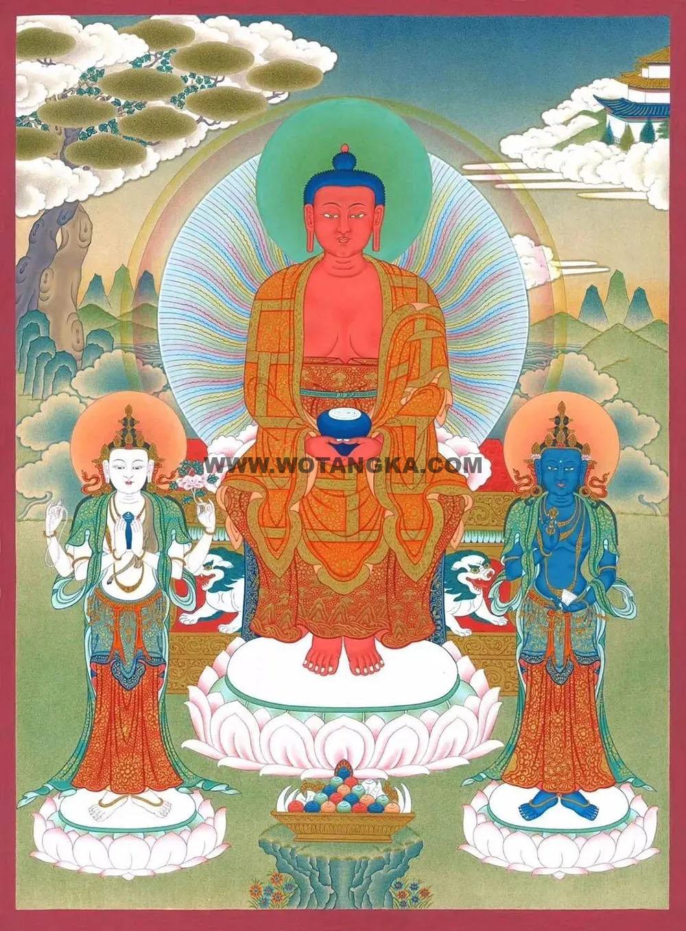 沃唐卡编号AC59431：阿弥陀佛·西方三圣