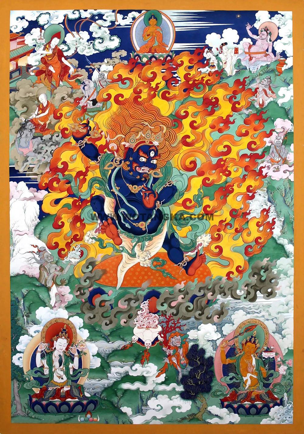 沃唐卡编号AC62542:金刚手菩萨·雪域三怙主