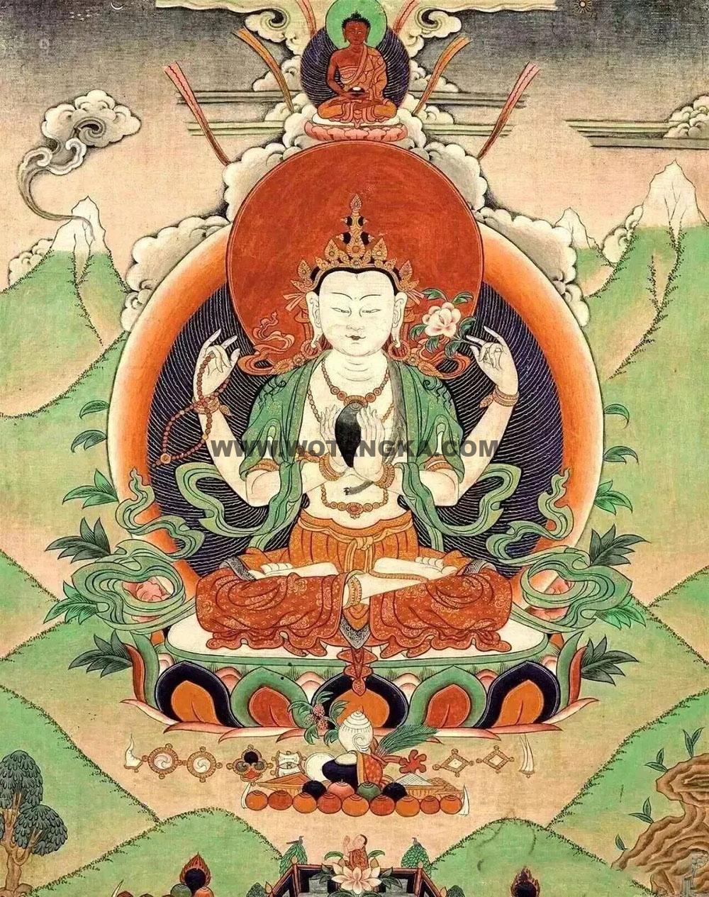 沃唐卡编号AC65273：四臂观音
