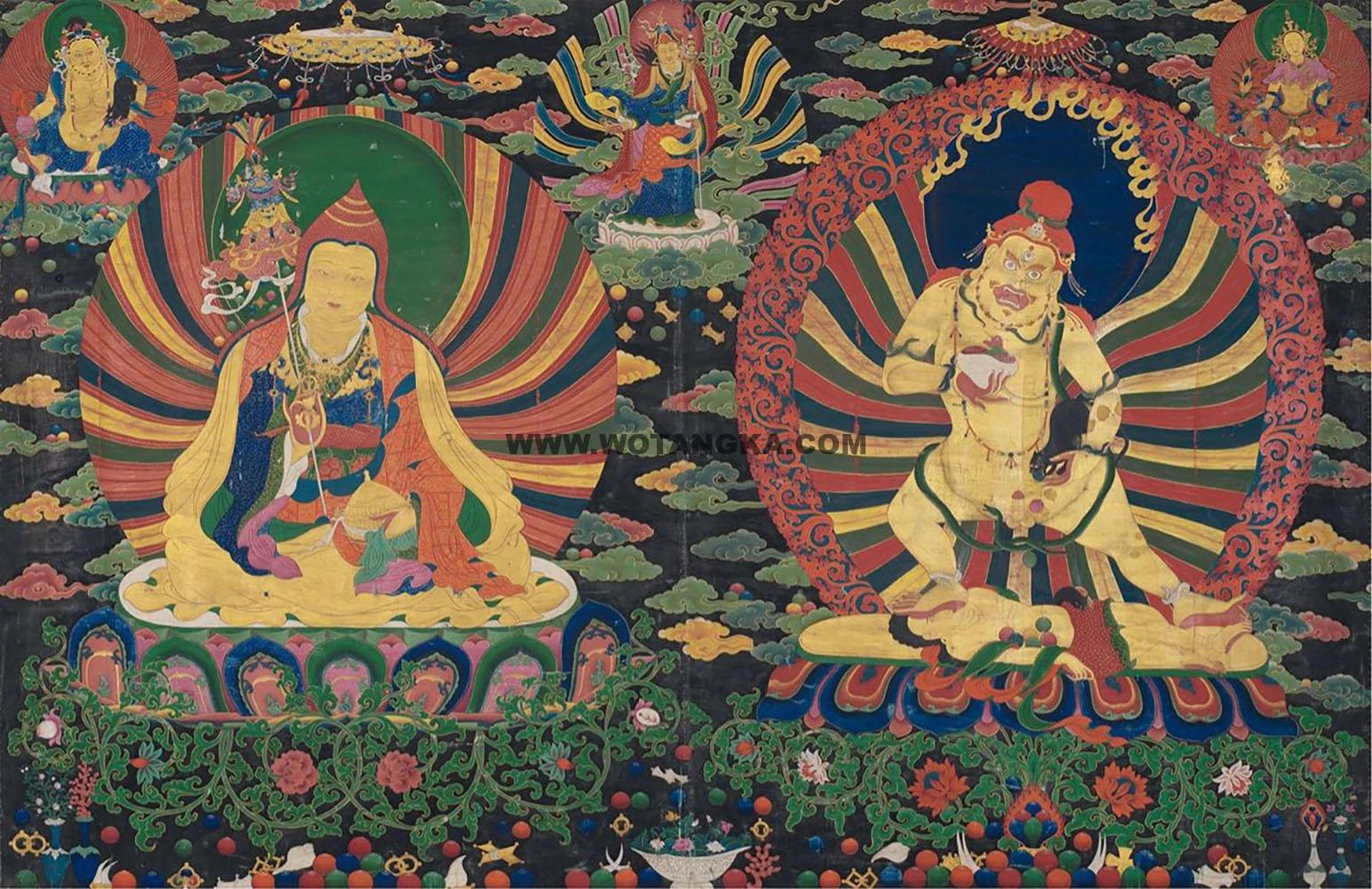沃唐卡编号AC74610:黑财神与萨迦派祖师