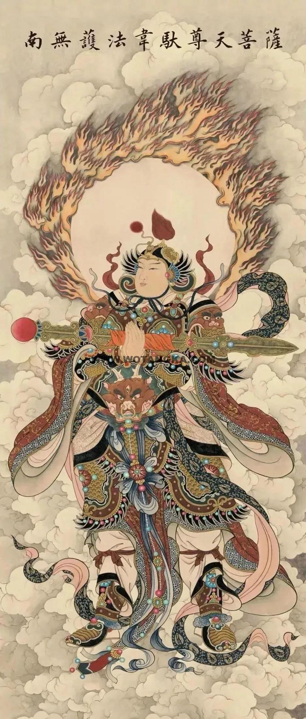 沃唐卡编号AC85620:南无护法韦陀尊天菩萨