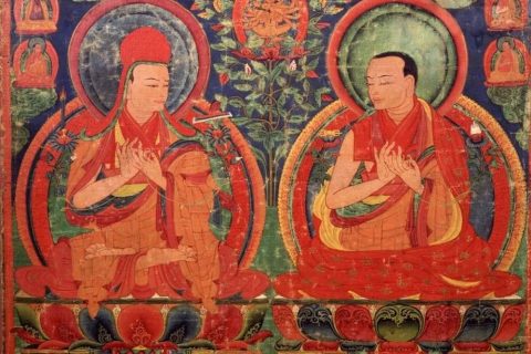 沃唐卡编号AC91348：萨迦班智达叔侄对坐说法图