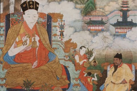 沃唐卡编号AC92470：噶玛巴为明太祖荐福图