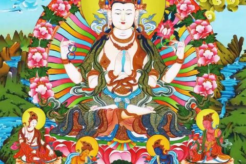 编号138-254361：彩绘唐卡-四臂观音（79*51CM左右）