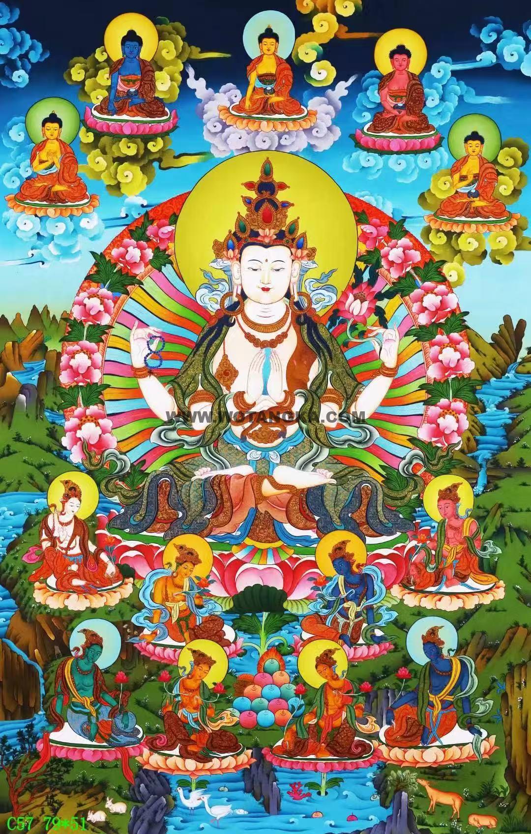 编号138-254361：彩绘唐卡-四臂观音（79*51CM左右）