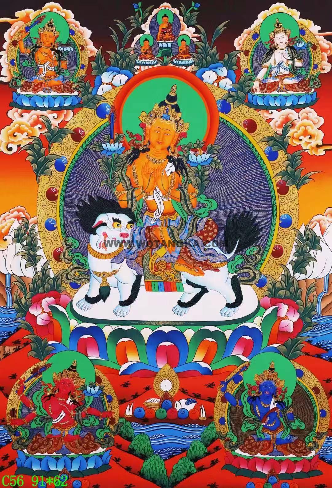 编号138-377789：彩绘唐卡-文殊菩萨·五部文殊（91*62CM左右）