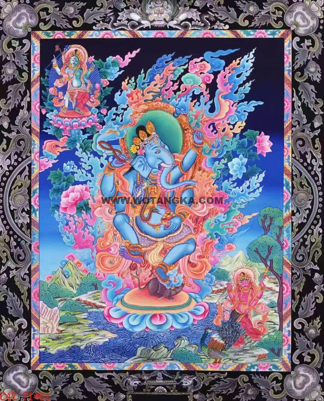 编号138-858029：彩绘唐卡-象鼻财神（71*51CM左右）