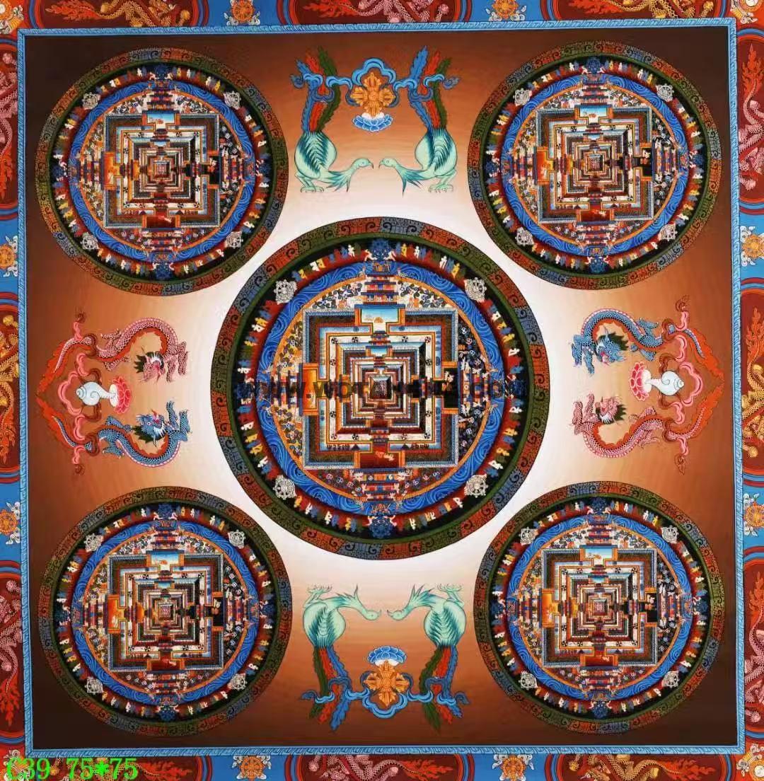 编号138-878114：彩绘唐卡-五方时轮金刚坛城（75*75CM左右）