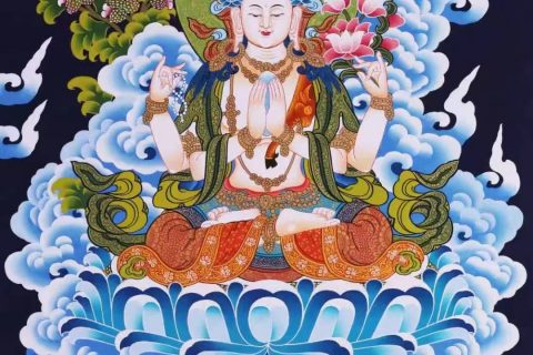 编号138-880881：彩绘唐卡-四臂观音（60*45CM左右）