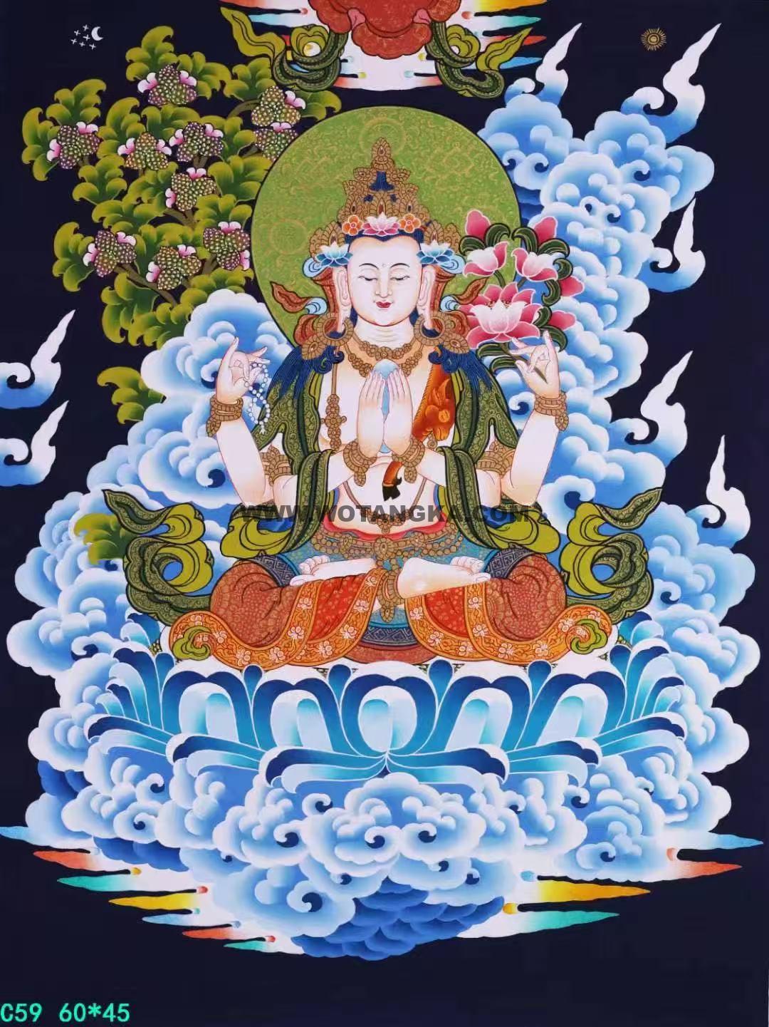 编号138-880881：彩绘唐卡-四臂观音（60*45CM左右）