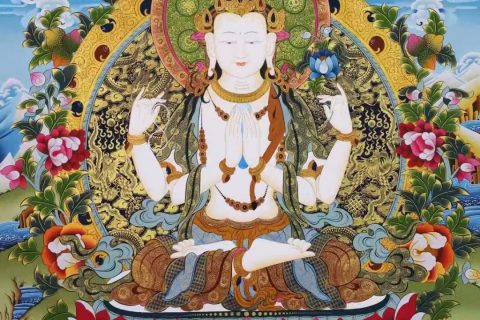 编号138-959029：彩绘唐卡-四臂观音·三怙主（152*103CM左右）