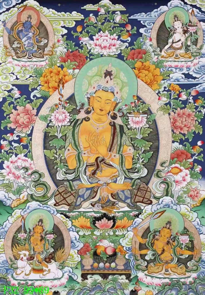 编号138-990991：彩绘唐卡-文殊菩萨·五部文殊（99*69CM左右）