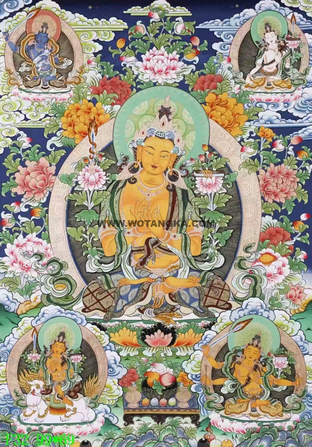 编号138-990991：彩绘唐卡-文殊菩萨·五部文殊（99*69CM左右）