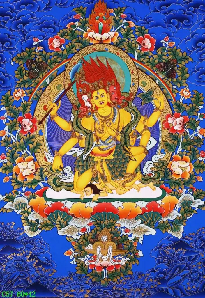 编号138-993990：蓝金唐卡-叶衣佛母（60*42CM左右）