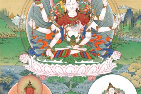 编号189-229219：嘎玛嘎赤-尊胜佛母·长寿三尊（80*60CM左右）