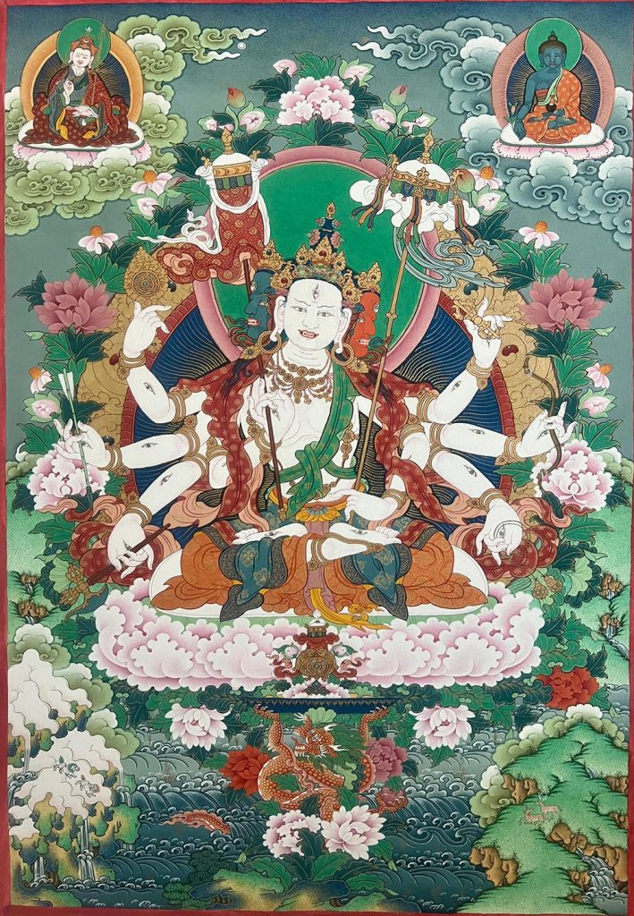 编号189-238311：彩绘唐卡-三面八臂大白伞盖佛母（60*45CM左右）