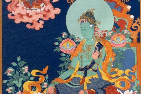 热贡-尕桑吉·画院：彩绘唐卡-绿度母（40*30CM左右）