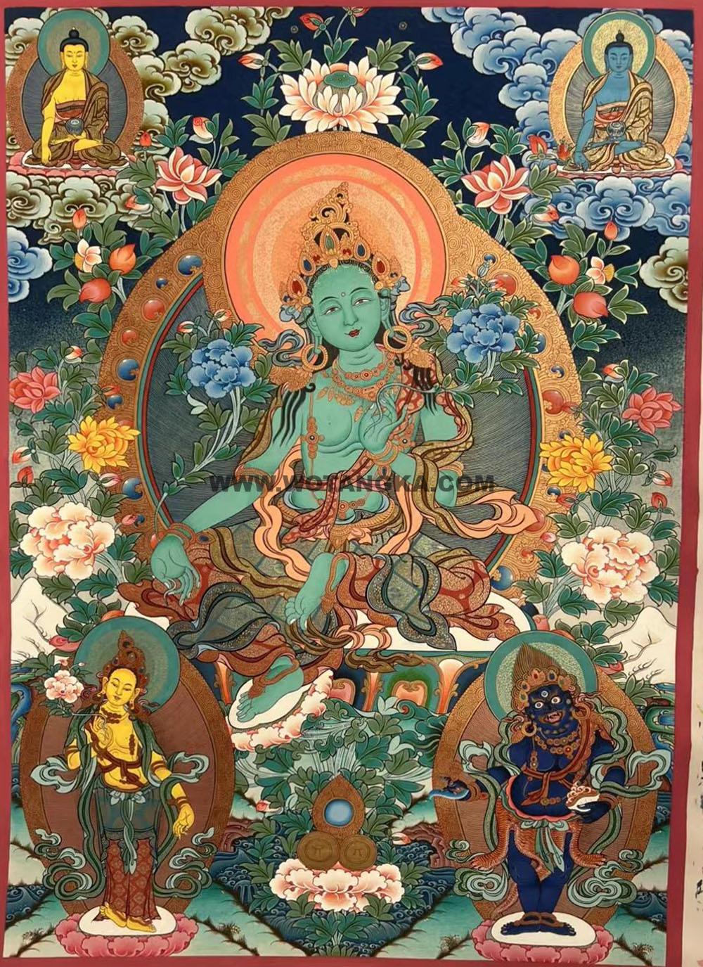 热贡-卓玛·画院:彩绘唐卡-绿度母(80*60CM左右)