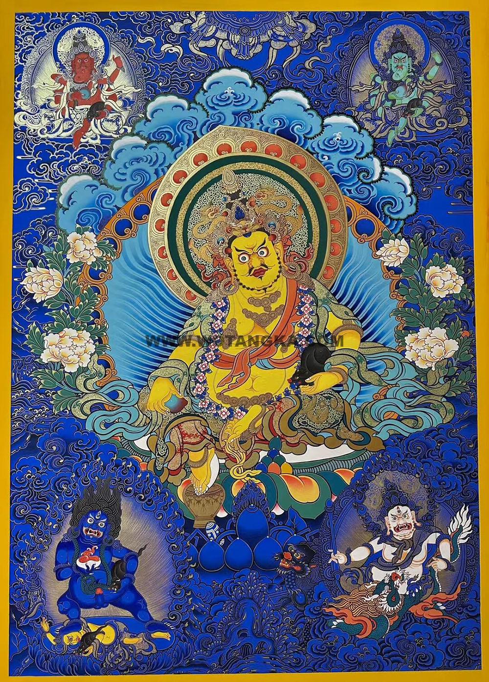热贡-卓玛·画院:蓝金唐卡-黄财神·五方财神(80*60CM左右)