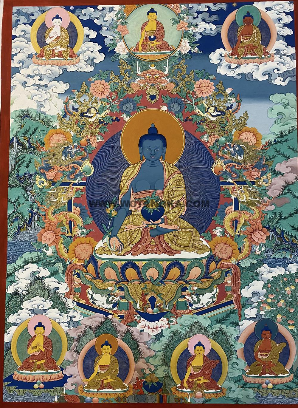 编号189-325459：彩绘唐卡-药师佛·药师七佛（90*60CM左右）