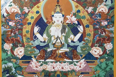 编号189-334942：彩绘唐卡-四臂观音（70*50CM左右）