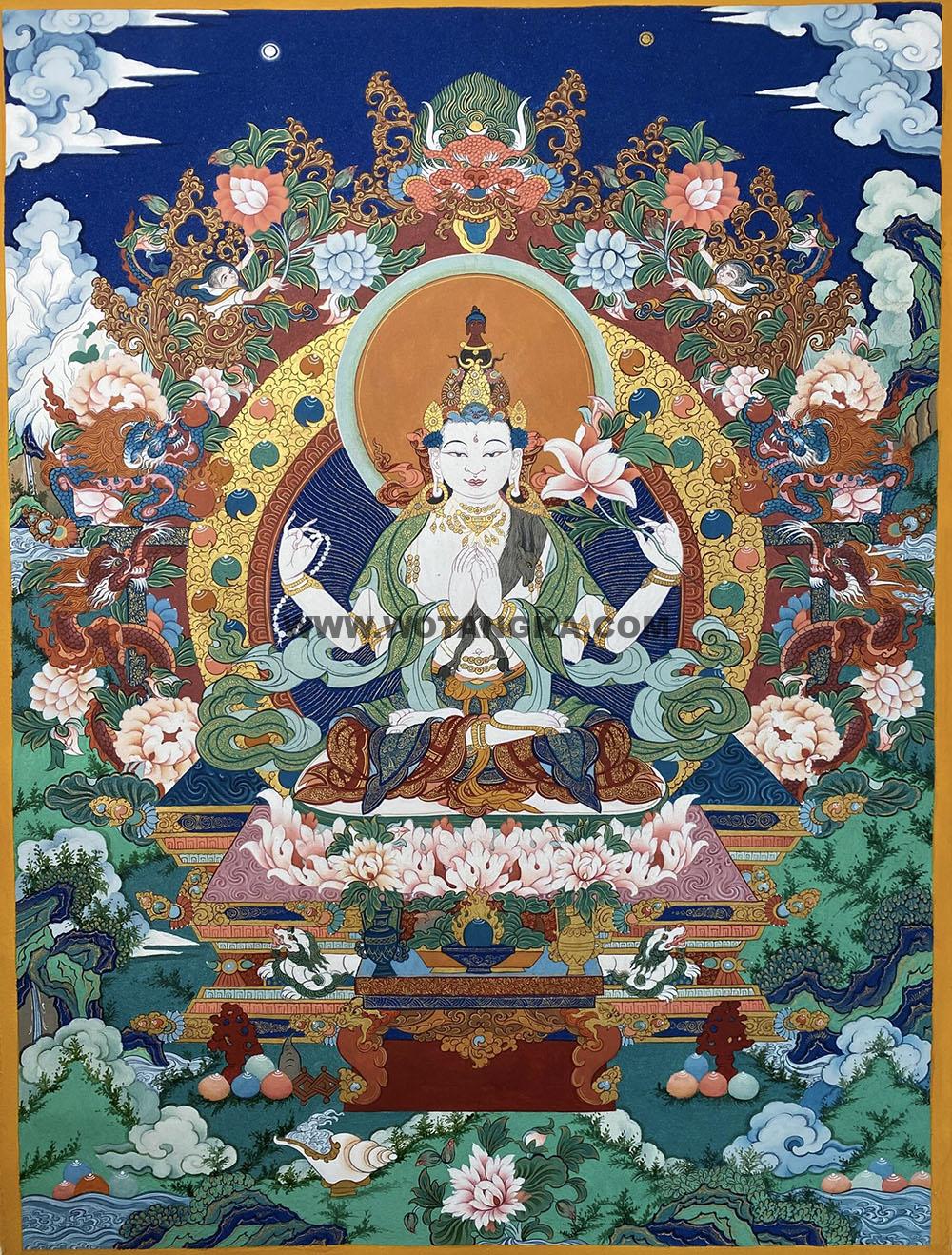 编号189-334942:彩绘唐卡-四臂观音(70*50CM左右)