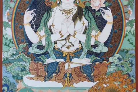 编号189-339737：彩绘唐卡-四臂观音·三怙主（60*40CM左右）