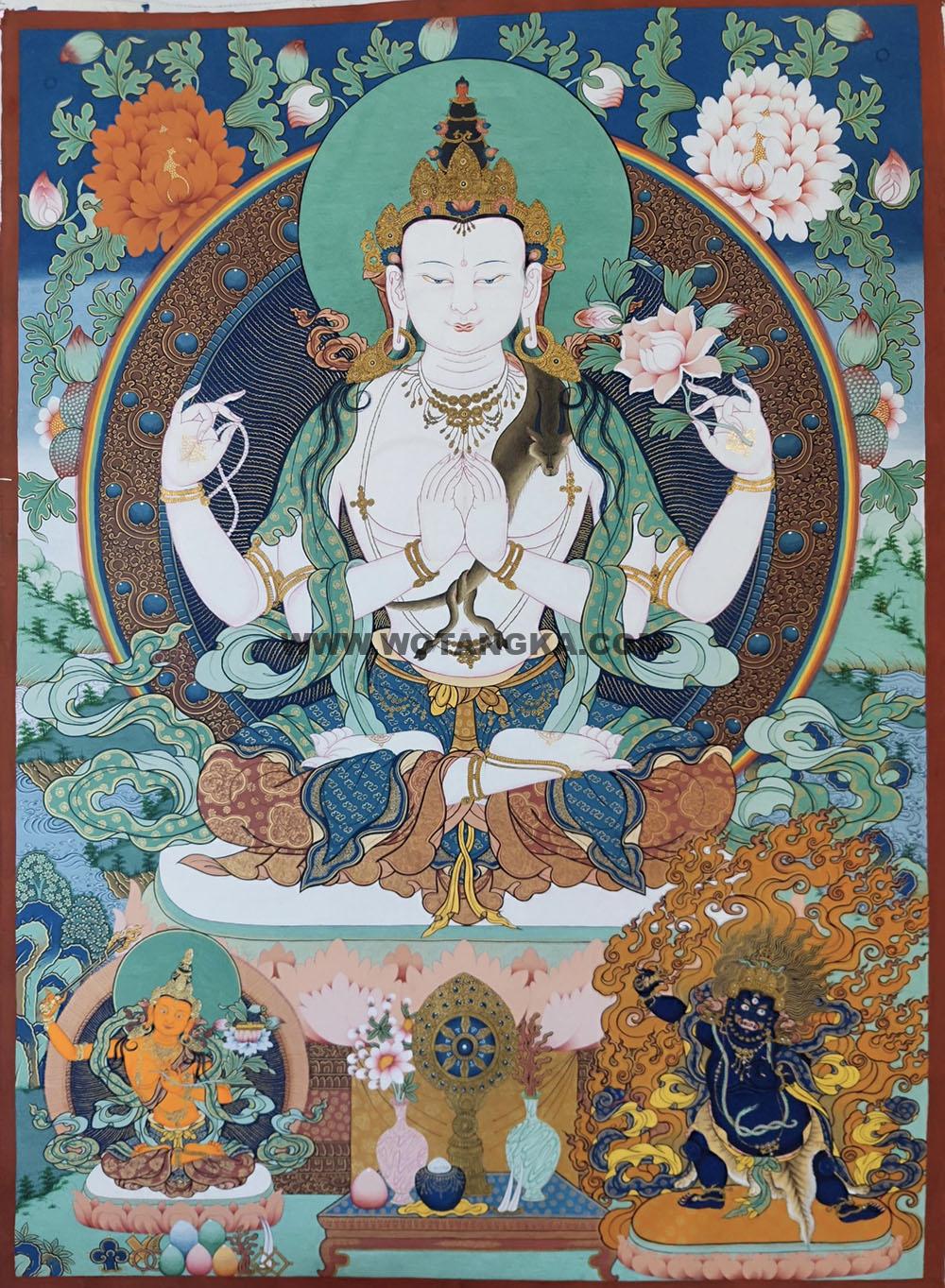 编号189-339737：彩绘唐卡-四臂观音·三怙主（60*40CM左右）