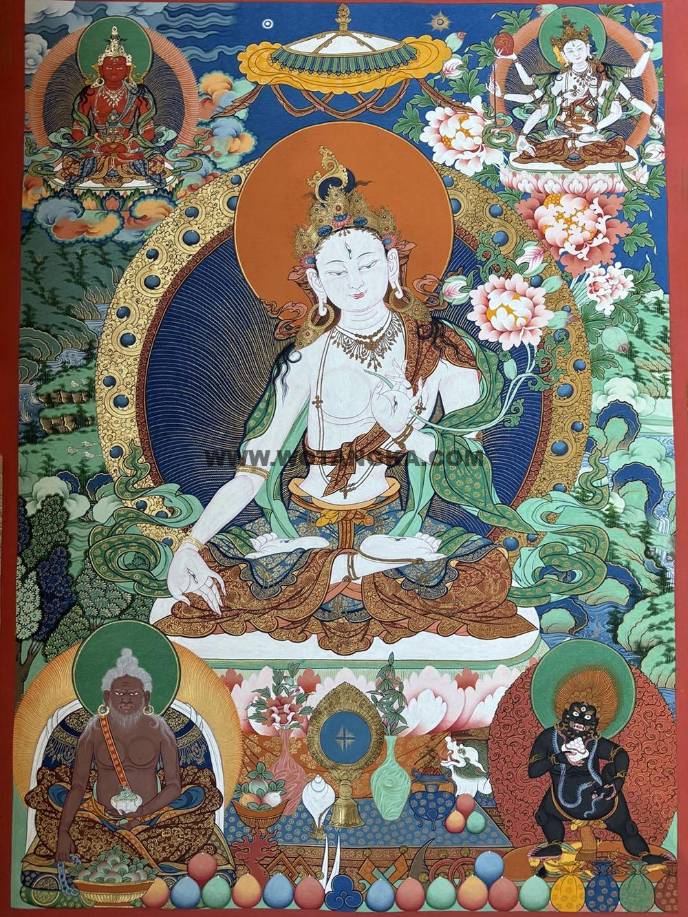 编号189-354258：彩绘唐卡-白度母·长寿三尊（70*50CM左右）