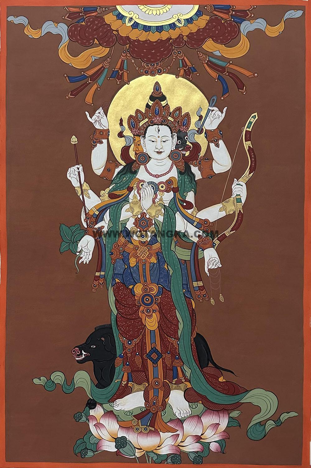 西藏-阿秋·画院:彩绘唐卡-光明佛母·摩利支天(25*12CM左右)