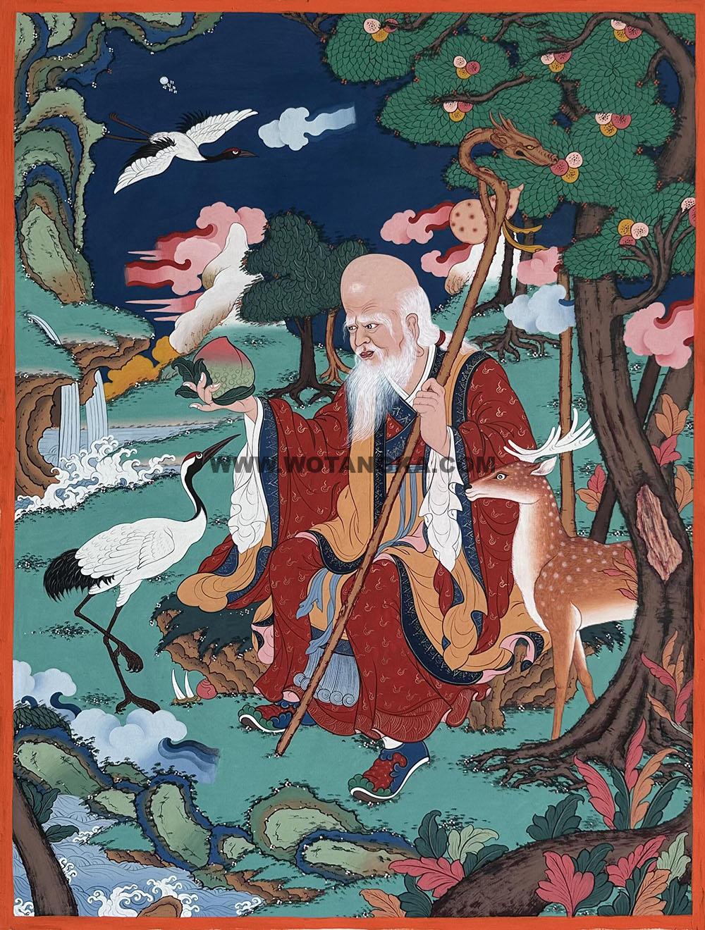 西藏-阿秋·画院:彩绘唐卡-六长寿(30*25CM左右)