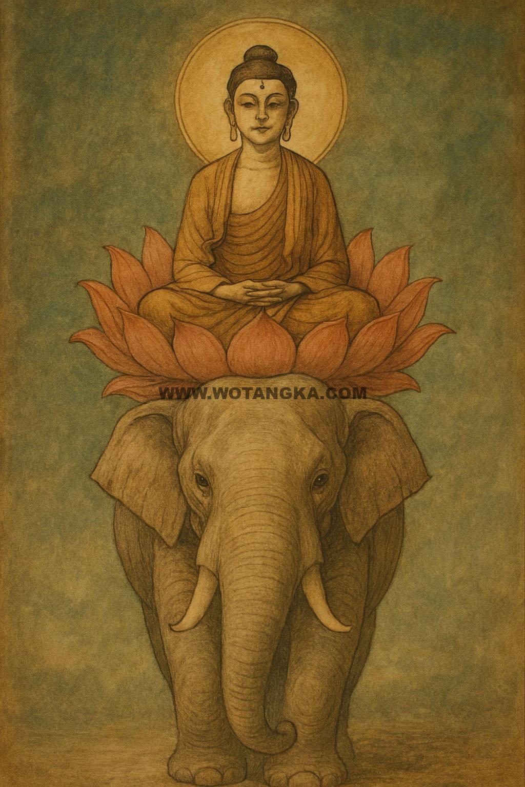 沃唐卡编号AC58139：佛陀骑象图