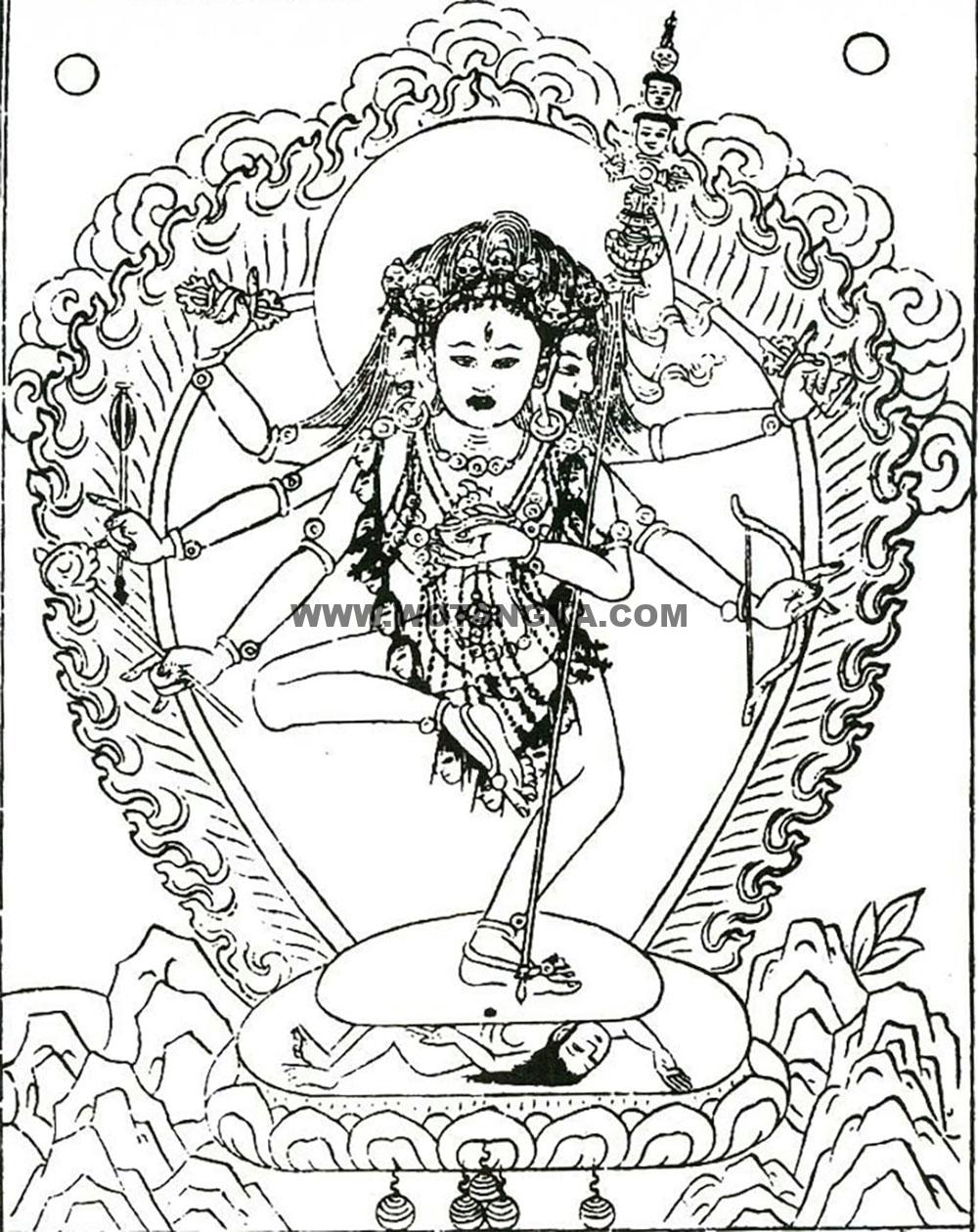 沃唐卡编号AC72398：三面六臂红金刚亥母