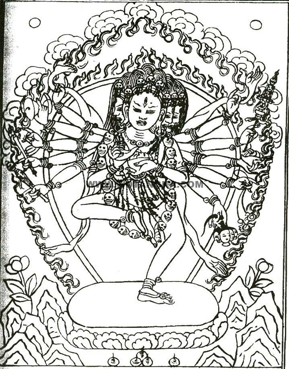 沃唐卡编号AC72539：四面十二臂红金刚亥母