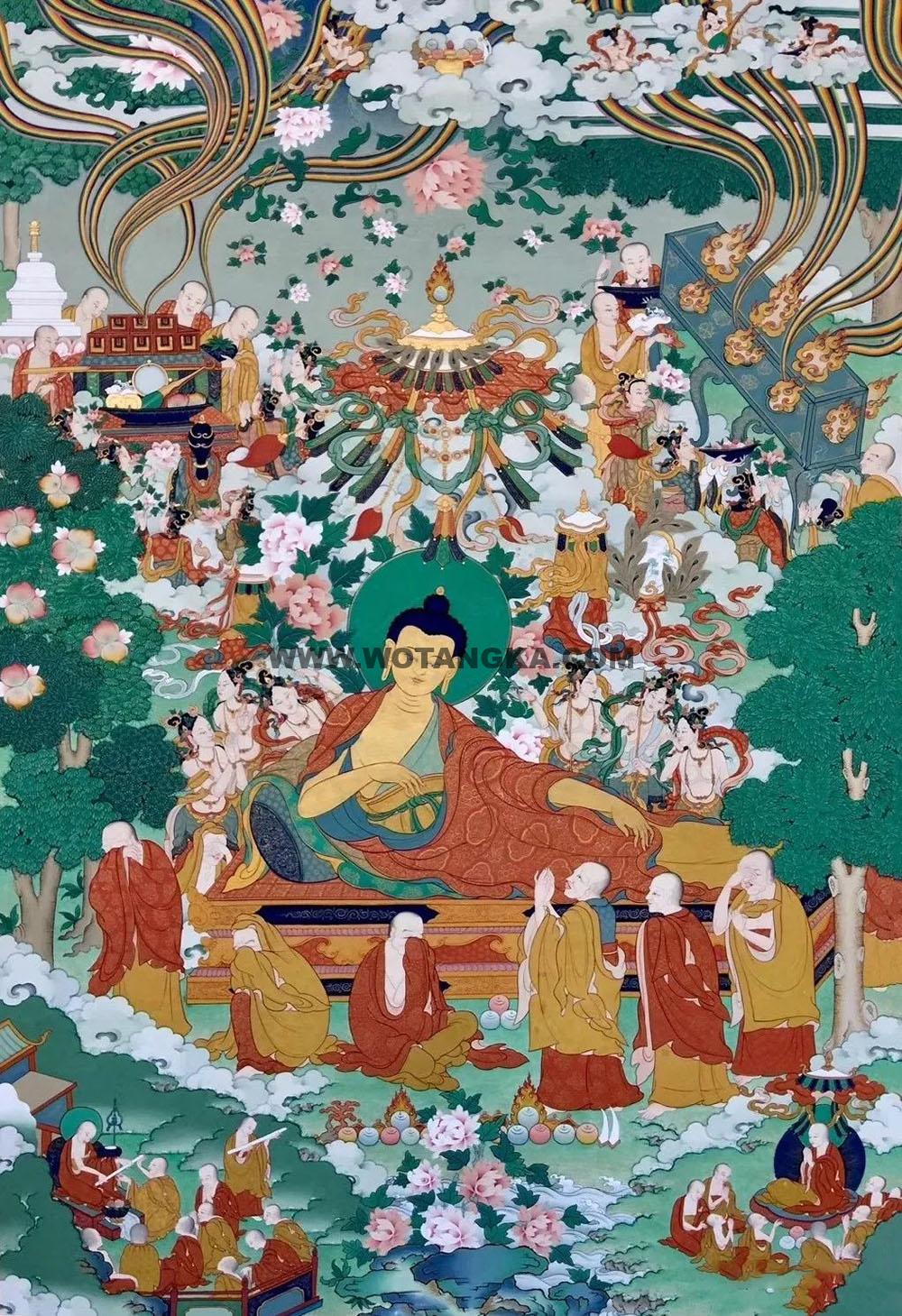 沃唐卡编号AC95276：释迦牟尼佛八相成道图之涅槃