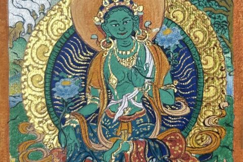 编号118-1436597：彩绘小唐卡-绿度母（长方形·5*4CM左右）