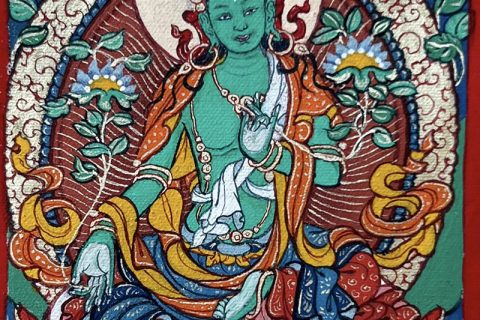 编号118-1438762：彩绘小唐卡-绿度母（长方形·5*4CM左右）