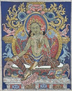 编号118-1648275：彩绘小唐卡-绿度母（长方形·5*4CM左右）