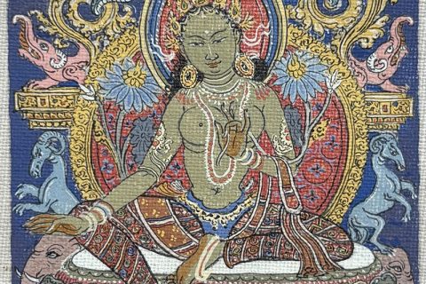 编号118-1648275：彩绘小唐卡-绿度母（长方形·5*4CM左右）