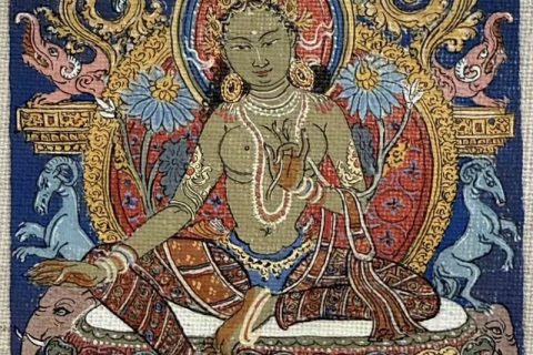 编号118-1839624：彩绘小唐卡-绿度母（长方形·5*4CM左右）