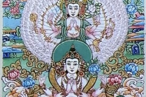 编号118-2819573：彩绘小唐卡-四臂观音与千手观音（长方形·5*4CM左右）