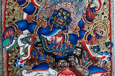 编号118-3576812：彩绘小唐卡-六臂玛哈嘎拉（长方形·5*4CM左右）