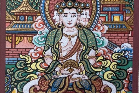 编号118-3692457：彩绘小唐卡-四面大日如来（长方形·5*4CM左右）