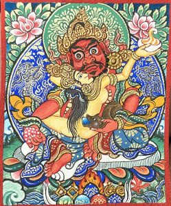 编号118-3952718：彩绘小唐卡-红财神·双身相（长方形·5*4CM左右）