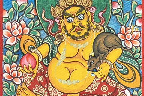 编号118-4793182：彩绘小唐卡-黄财神（长方形·5*4CM左右）