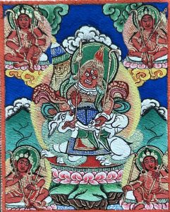 编号118-9912679：彩绘小唐卡-极密红茅多闻天王（长方形·5*4CM左右）