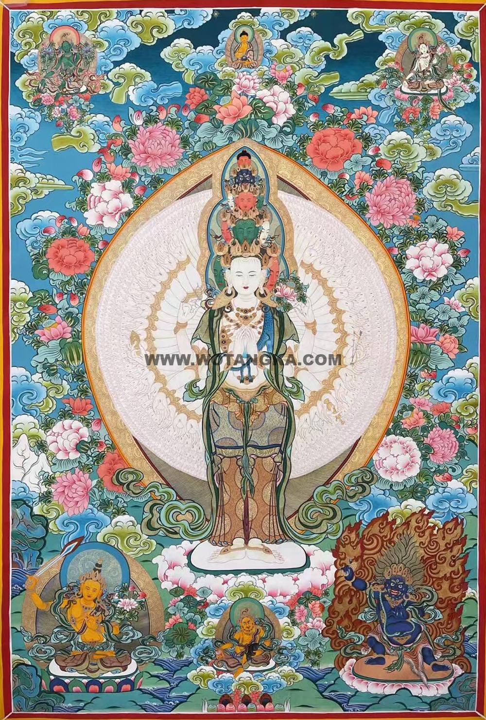 编号189-438941：彩绘唐卡-千手观音·三怙主（80*60CM左右）