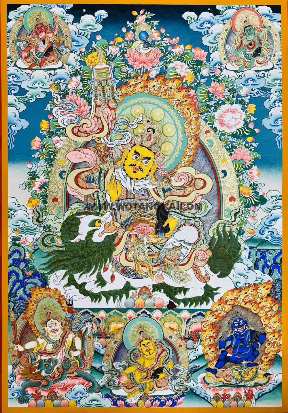 编号189-443263：彩绘唐卡-财宝天王· 五方财神（80*60CM左右）