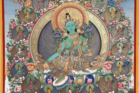 编号189-460125：彩绘唐卡-绿度母·二十一度母（100*70CM左右）