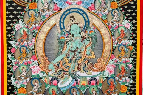 编号189-463217：彩绘唐卡-绿度母·二十一度母（80*60CM左右）